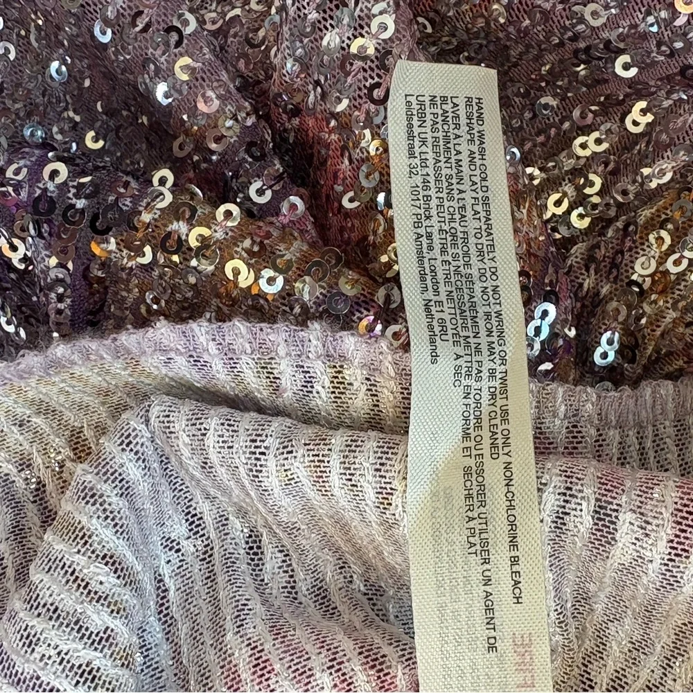 Free People Black Sequin Long-Sleeve Top with Pink & Gold Floral